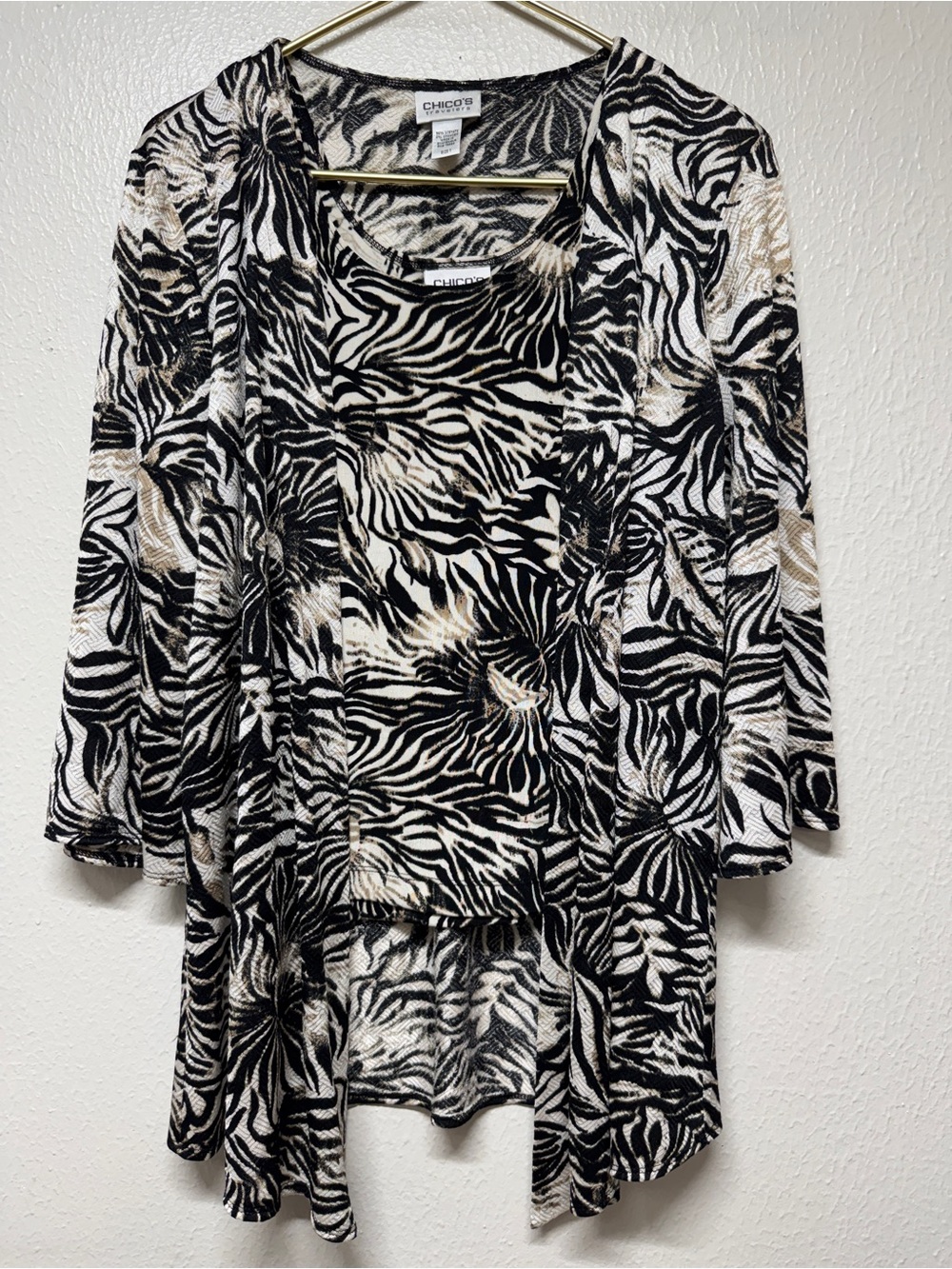 Chico's Black, Ivory & Tan Zebra-Print Layered Top Set